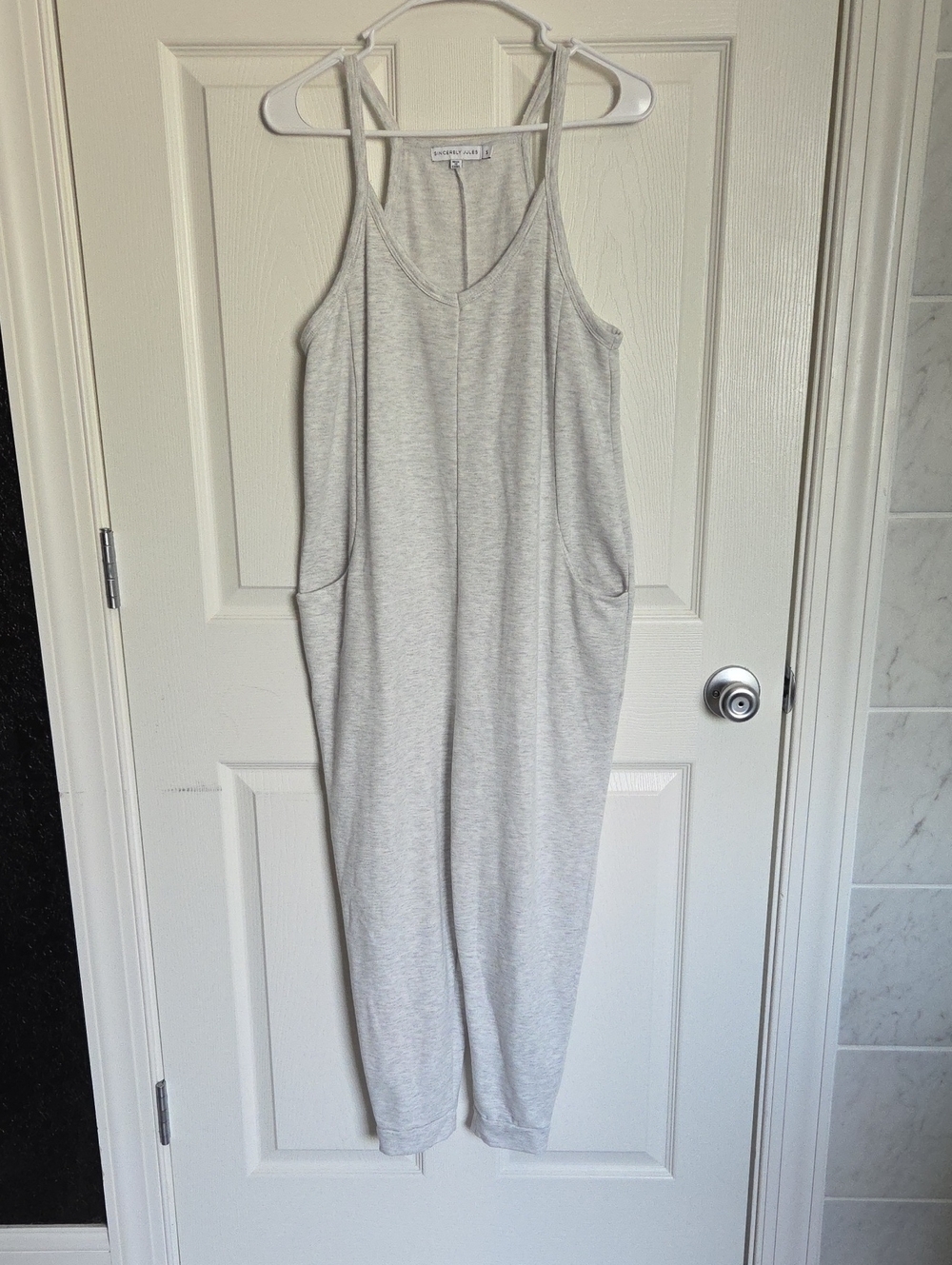 Sincerely Jules Heather Light Gray Tank Jumpsuit with Pockets